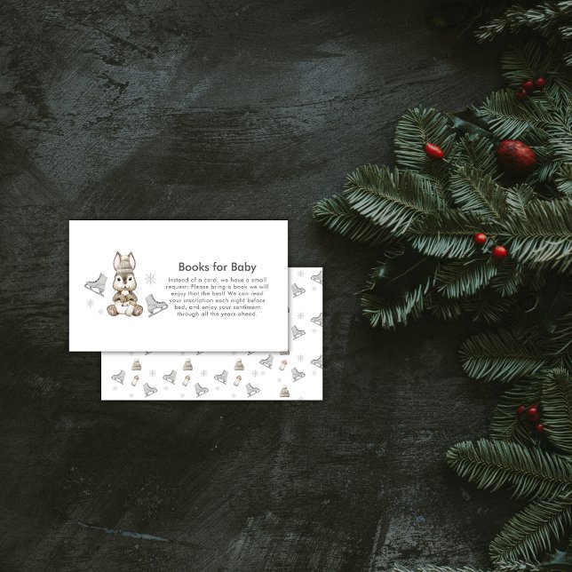 Winter Bunny Ice Skate Books For Baby Shower Begleitkarte (Winter Bunny Ice Skate Books For Baby Shower Enclosure Card)