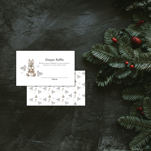 Winter Bunny Ice Skate Diaper Raffle Baby Shower Begleitkarte (Winter Bunny Ice Skate Diaper Raffle Baby Shower Enclosure Card)