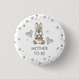 Winter Bunny Ice Skate Mother To Be Baby Shower Button