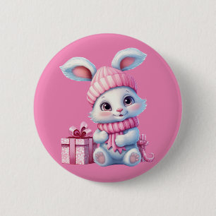 Winter Bunny Rabbit Button