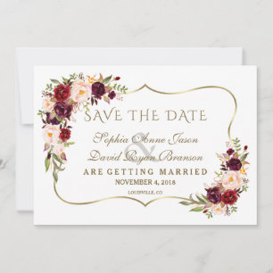 Winter Burgund Floral Pinie Gold Save The Date