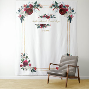 Winter Burgund Floral Wedding Foto Prop Wandteppich
