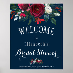 Winter Burgund florales Rustikales Brautparty der  Poster