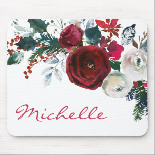 Winter Burgund Peony Rose Pine Bouquet Mousepad