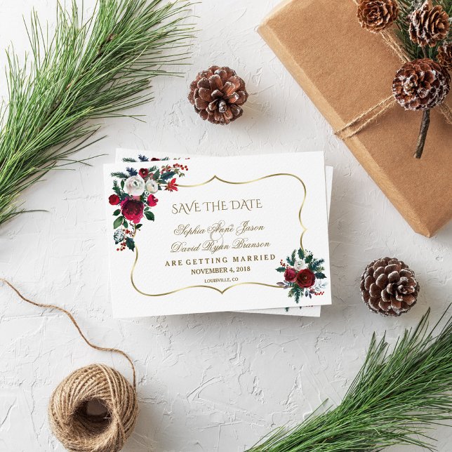 Winter Burgund Pine Pine Gold Save the Date (Von Creator hochgeladen)