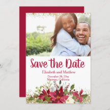 Winter Burgund Poinsettia Glitzer Save the Date