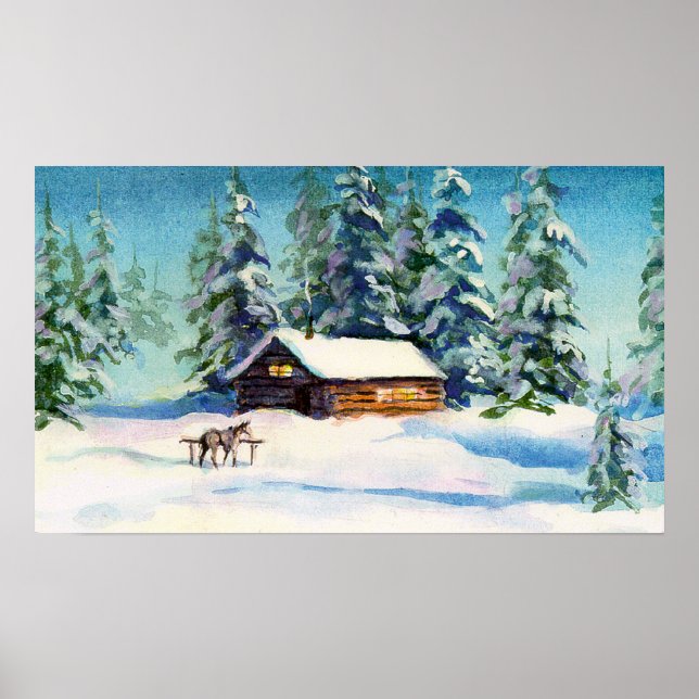 WINTER CABIN & HORSE VON SHARON SHARPE POSTER (Vorne)