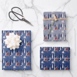 Winter Cabin Wrapping Paper Set von 3 Blättern Geschenkpapier Set