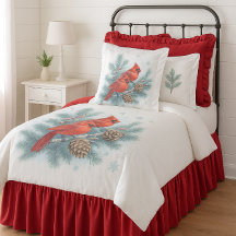 Winter Cardinal Birds with Evergreen Branches