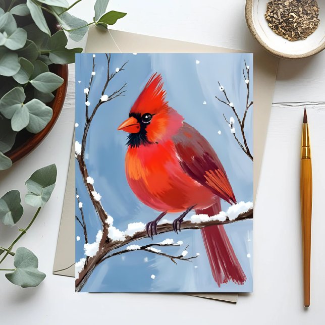 Winter Cardinal Red Bird Watercolor Painting Postkarte (Von Creator hochgeladen)