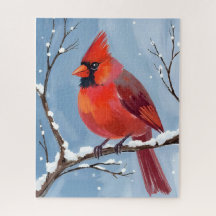 Winter Cardinal Red Bird Watercolor Painting