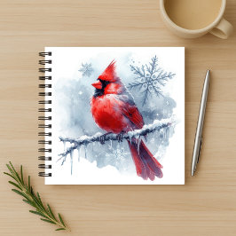 Winter Cardinal with Snowflakes on Icy Branch Notizbuch