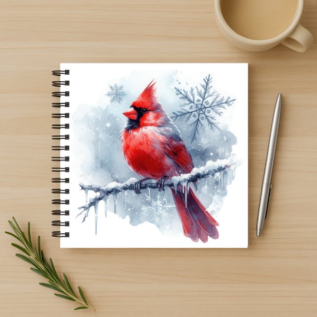 Winter Cardinal with Snowflakes on Icy Branch Notizbuch (Von Creator hochgeladen)