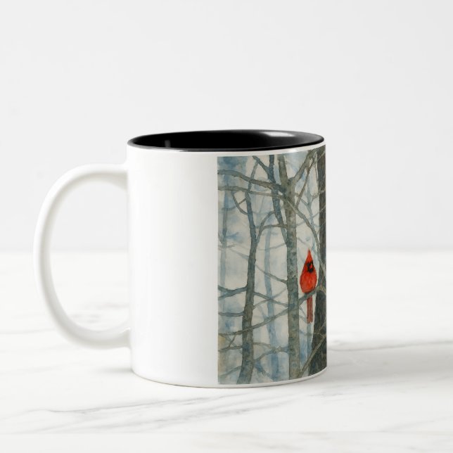 Winter Cardinals in Watercolor Zweifarbige Tasse (Links)