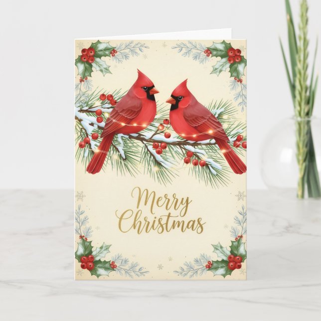 Winter Cardinals Merry Christmas Card Karte (Vorderseite)