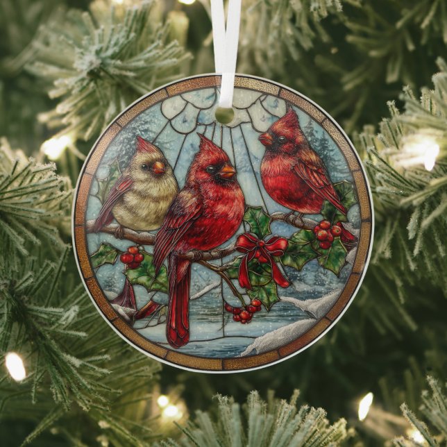 Winter Cardinals on Berry Branches  Ornament Aus Glas (InSitu)