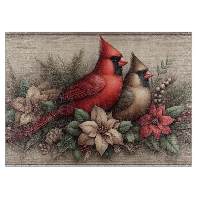 Winter Cardinals Rustic Cutting Board Schneidebrett (Vorderseite)
