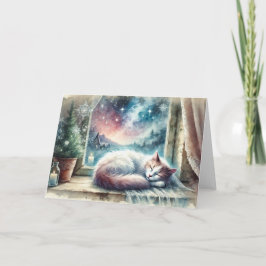Winter Cat Watercolor Holiday Card Karte