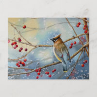 Winter Cedar Waxwing Bird & Berries