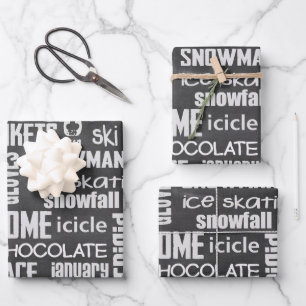 Winter Chalkboard Collage Geschenkpapier Set
