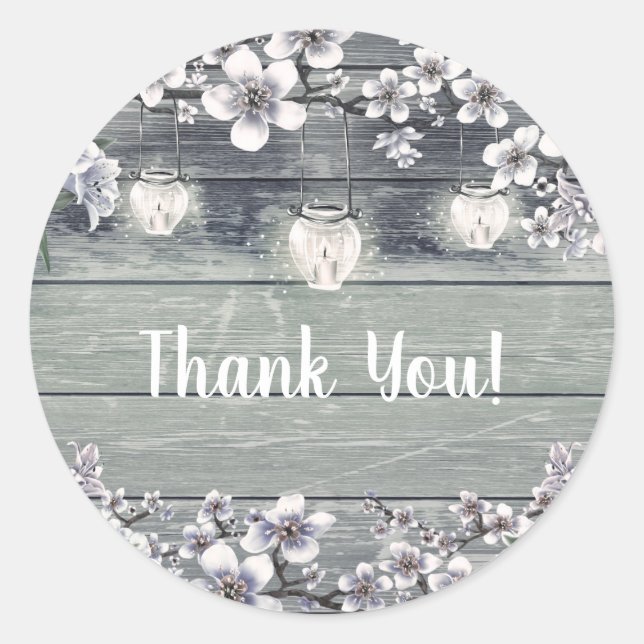 Winter Cherry Blossom Branches & Lanterns Wedding Runder Aufkleber (Vorderseite)