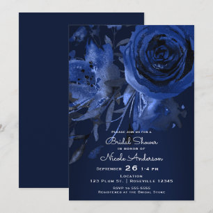 Winter Chic Floral Blue Rose Bold Brautparty Einladung