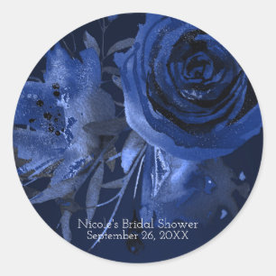 Winter Chic Floral Blue Rose Fett Gastgeschenk Hoc Runder Aufkleber