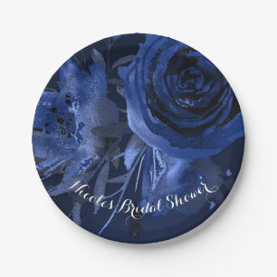 Winter Chic Florale Blaue Rose Feste Hochzeit Pappteller