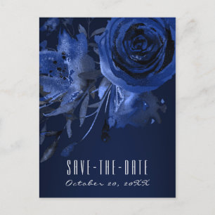 Winter Chic Florale Blaue Rose Fette "Save the Dat Ankündigungspostkarte