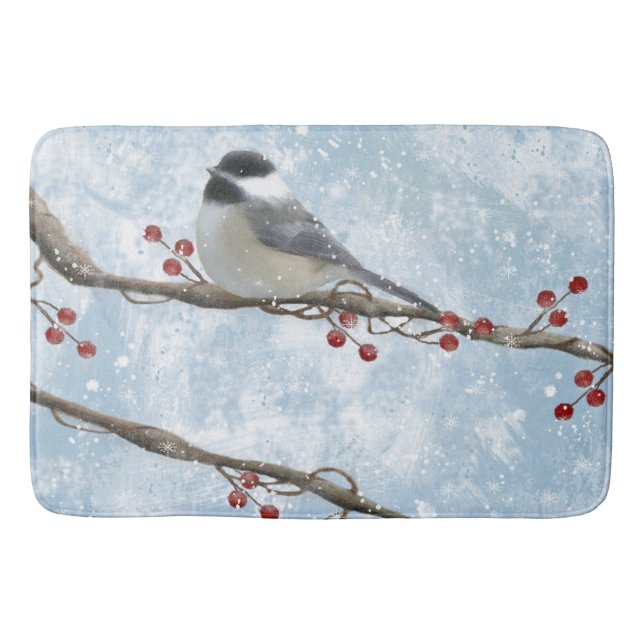 Winter Chickadee Bath Mat Badematte (Vorderseite)