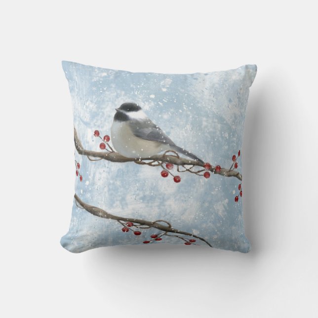 Winter Chickadee Pillow Kissen (Vorderseite)