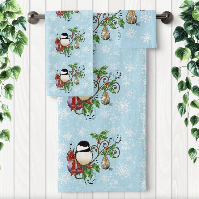 Winter Chickadee Weihnachten Badhandtuch Set (Von Creator hochgeladen)