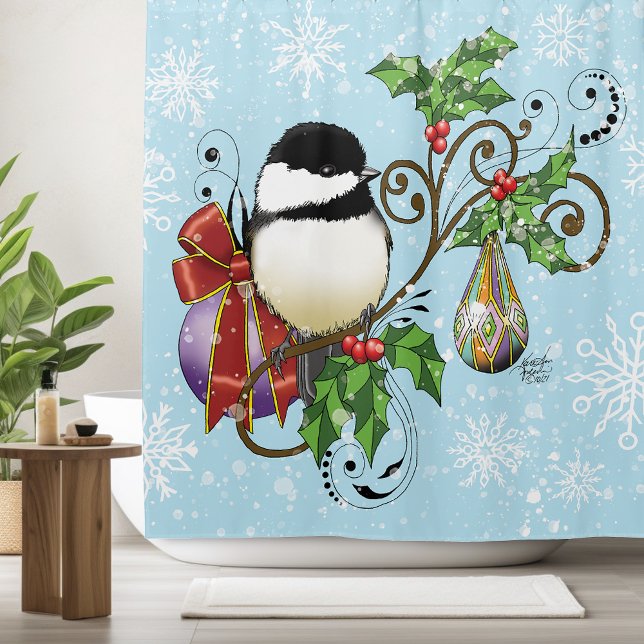 Winter Chickadee Weihnachten Duschvorhang (Von Creator hochgeladen)