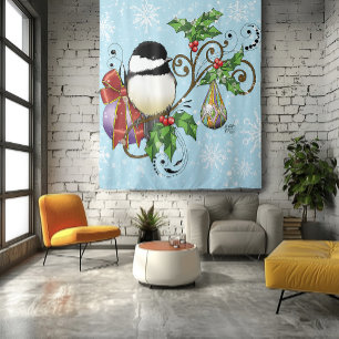 Winter Chickadee Weihnachten Wandteppich