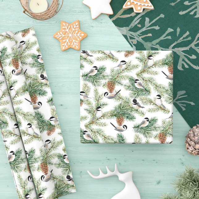 Winter Chickadee Woodland Muster Geschenkpapier (Von Creator hochgeladen)