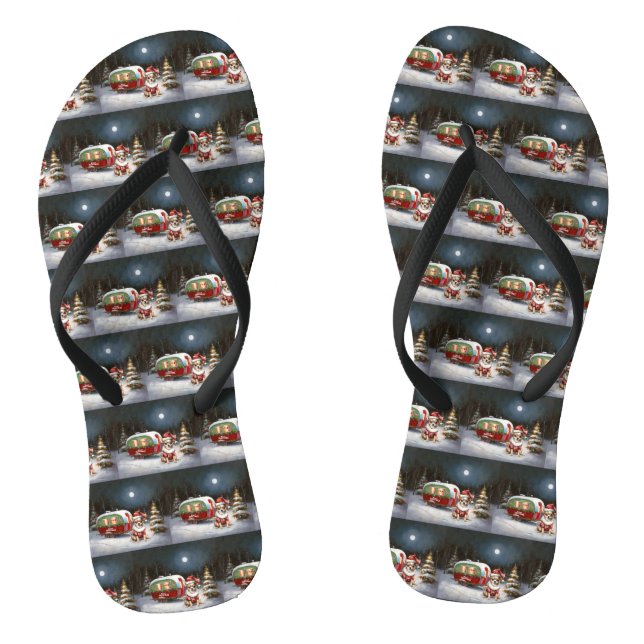 Winter Chihuahua Caravan Weihnachtsabenteuer Flip Flops (Fußbett)