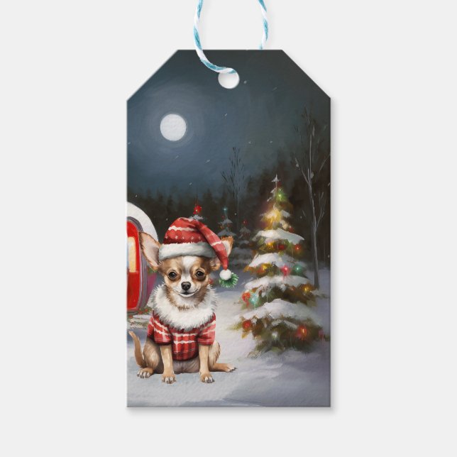 Winter Chihuahua Caravan Weihnachtsabenteuer Geschenkanhänger (Vorderseite)