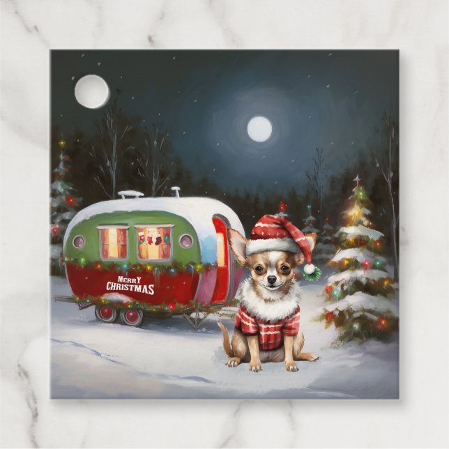 Winter Chihuahua Caravan Weihnachtsabenteuer Geschenkanhänger (Vorderseite)