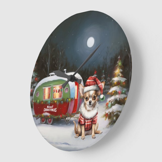 Winter Chihuahua Caravan Weihnachtsabenteuer Große Wanduhr (Winkel)