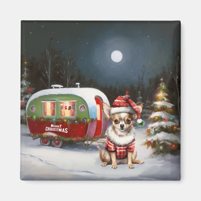 Winter Chihuahua Caravan Weihnachtsabenteuer Magnet (Vorne)