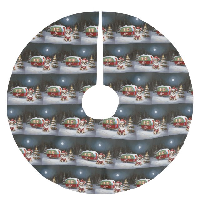 Winter Chihuahua Caravan Weihnachtsabenteuer Polyester Weihnachtsbaumdecke (Vorderseite)