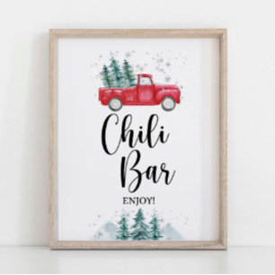 Winter Chili Bar Sign Red Xmas Tretruck Poster