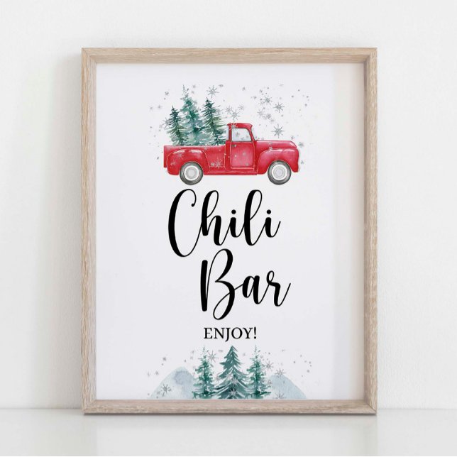 Winter Chili Bar Sign Red Xmas Tretruck Poster (Chili Bar Sign Winter Red Christmas Tree Truck Theme)