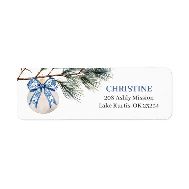 Winter Chinoiserie Bow Brautparty Address Label (Vorne)