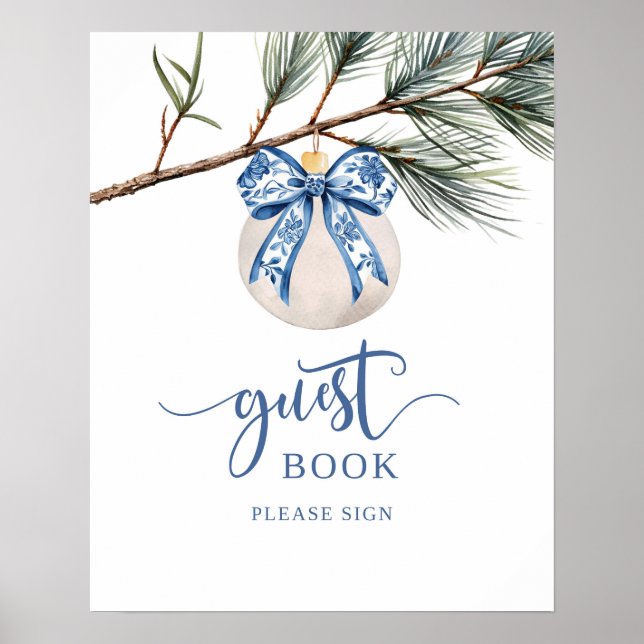 Winter Chinoiserie Bow Gästebuch Party Unterschrif (Vorne)