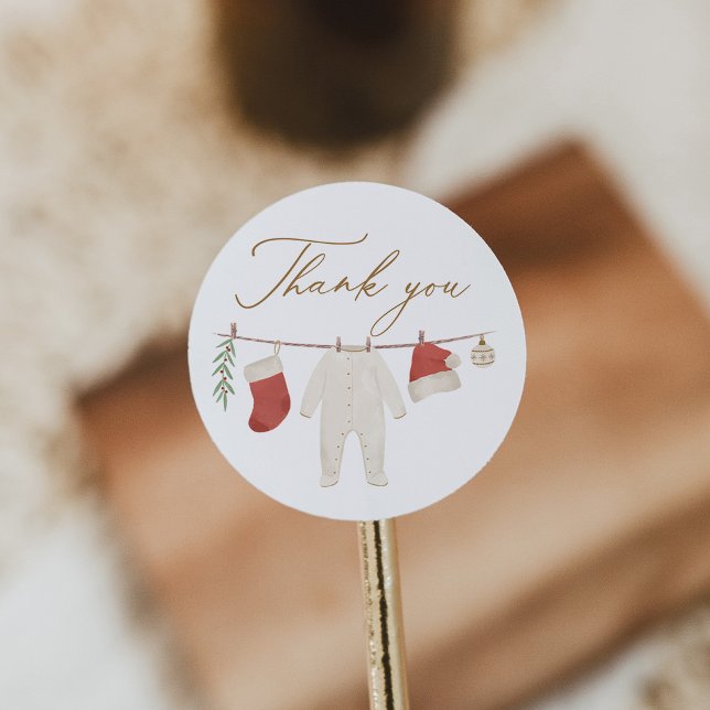 Winter Christmas Baby Clothes Baby Shower Runder Aufkleber (Von Creator hochgeladen)