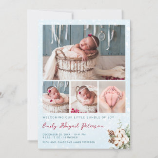 Winter Christmas Baby Girl Neuborn Foto Birth Ankündigung