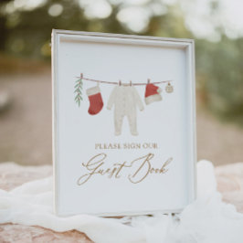 Winter Christmas Baby Shooting Guest Book Sign Poster