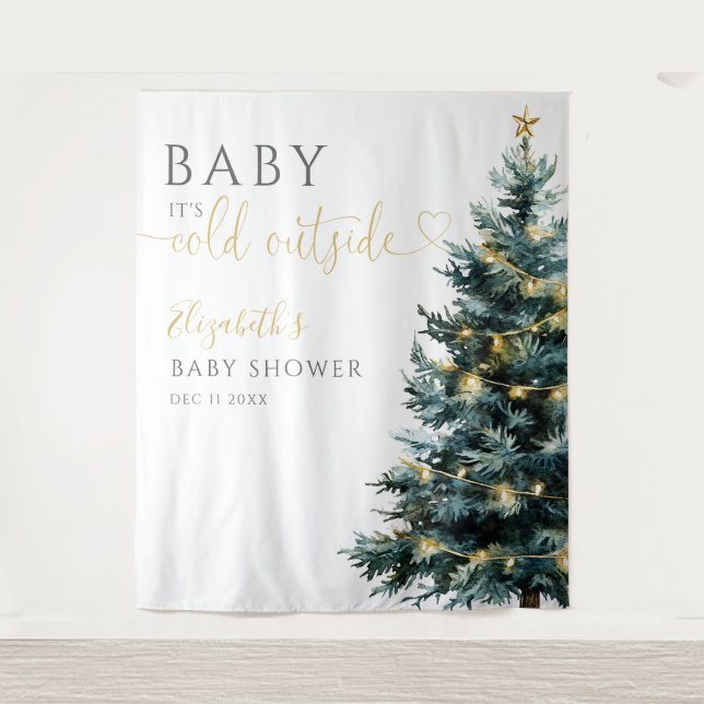 Winter Christmas Baby Shower Foto Hintergrund Wandteppich (Vorderseite)