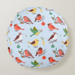 Winter Christmas Birds Kids Rundes Kissen